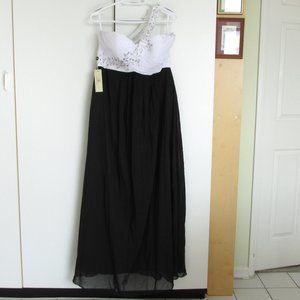 Grace Karin B&W Long Gown Rhinestones One Strap NYE Size 12